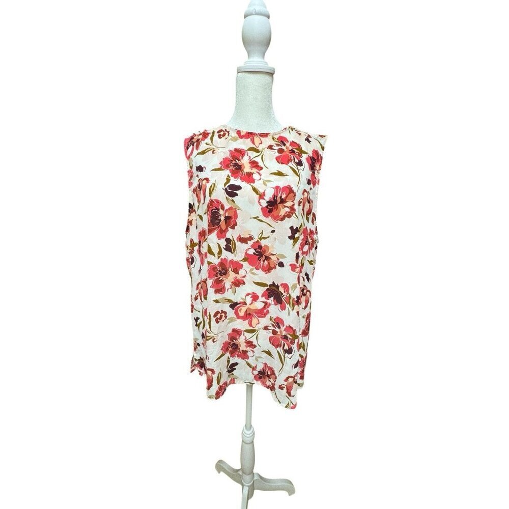 Ann Taylor Factory Floral Sleeveless Blouse XL Pink White